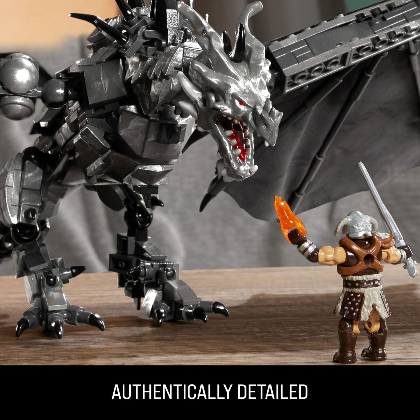 MEGA Skyrim Alduin The World Waster Building Kit With Action Figure (619 Pieces) For Collectors