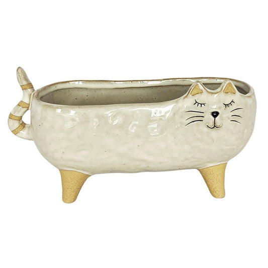 Urban products CAT PLANTER WHITE LG 22X11CM