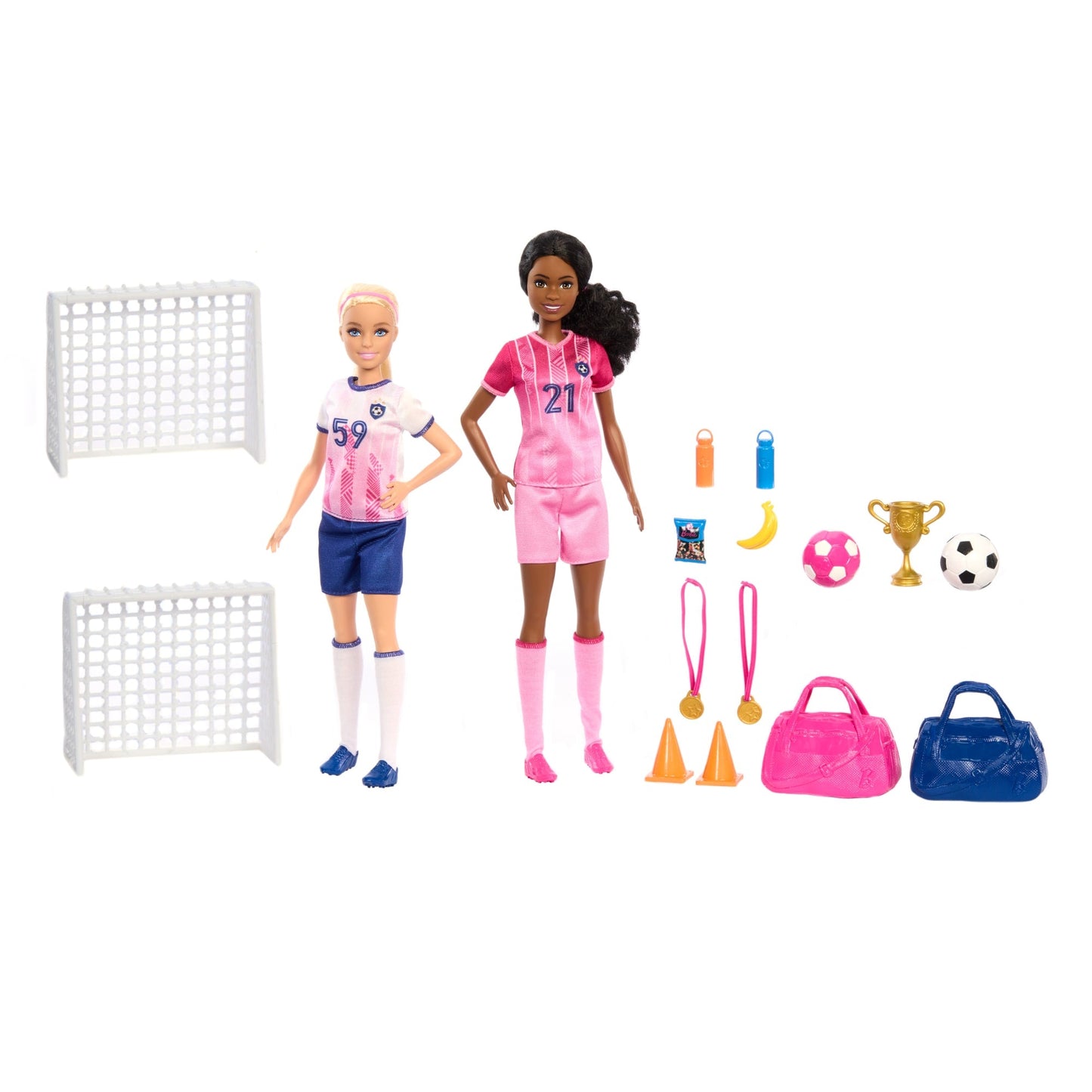 Barbie Soccer Playset With 2 Dolls & 15 Accessories Including 2 Nets, 2 Soccer Balls & More