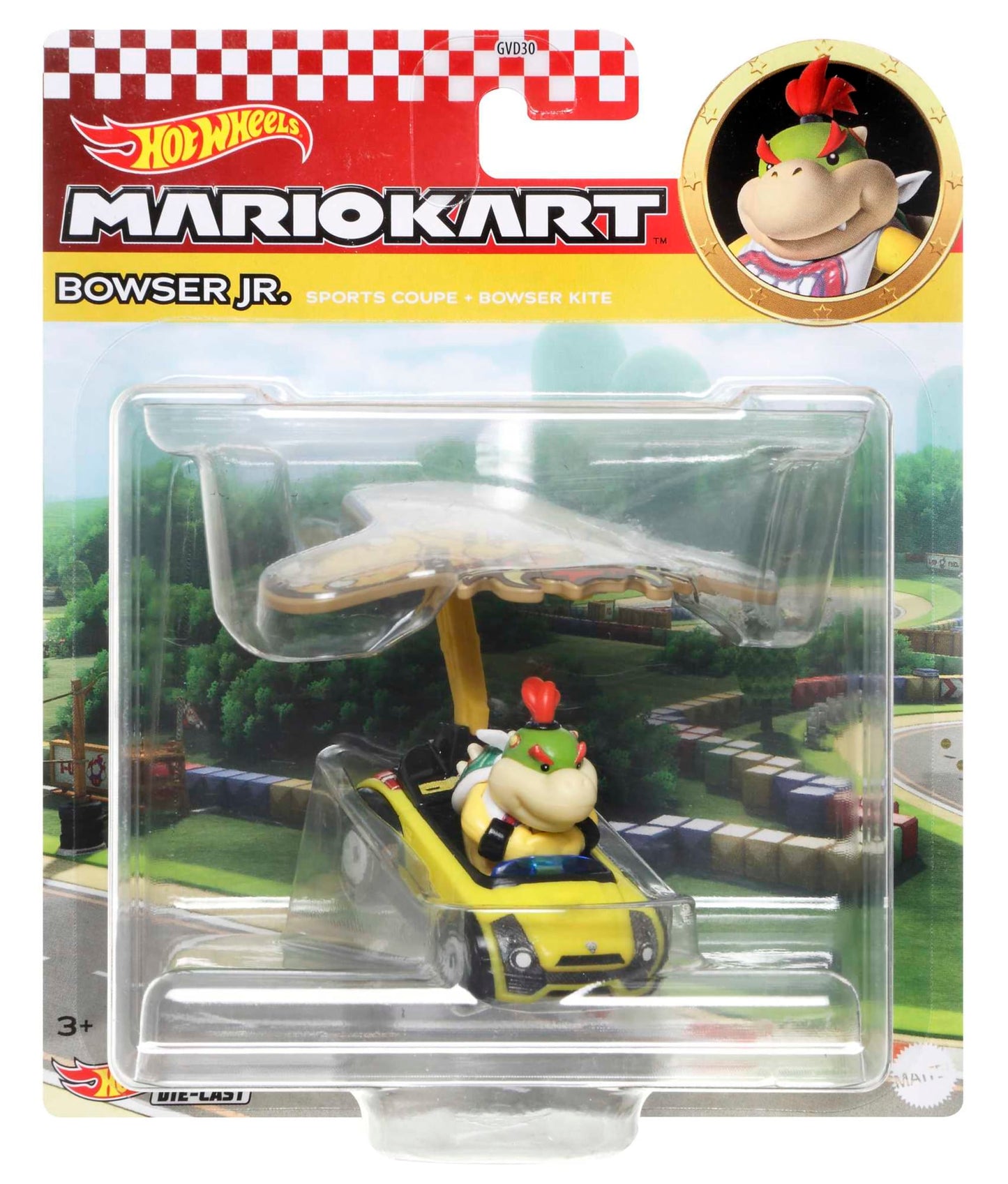 Hot Wheels Mario Kart Vehículo de Juguete Bowser Jr Sports Coupe con Bowser Kite