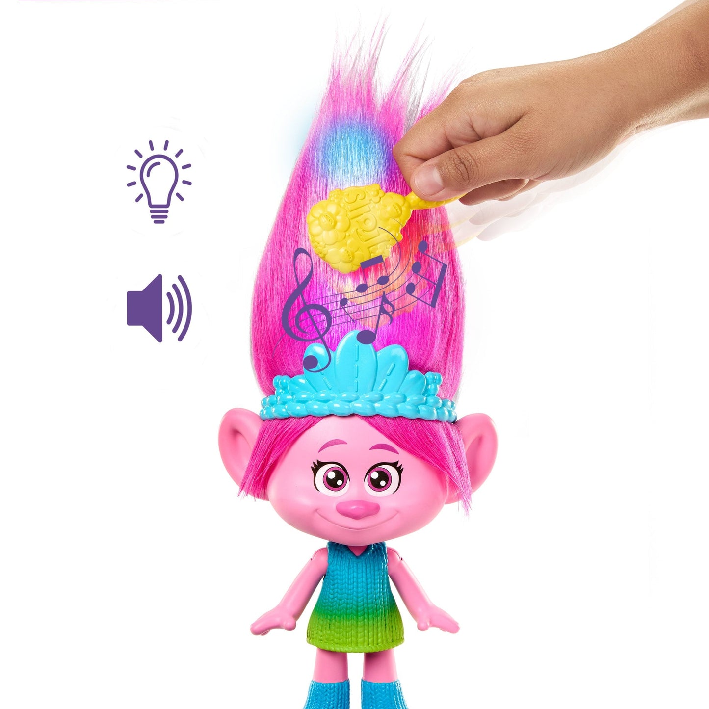 Dreamworks Trolls Band Together Rainbow Hairtunes Poppy Doll, Light & Sound, Toys inspired By The Movie