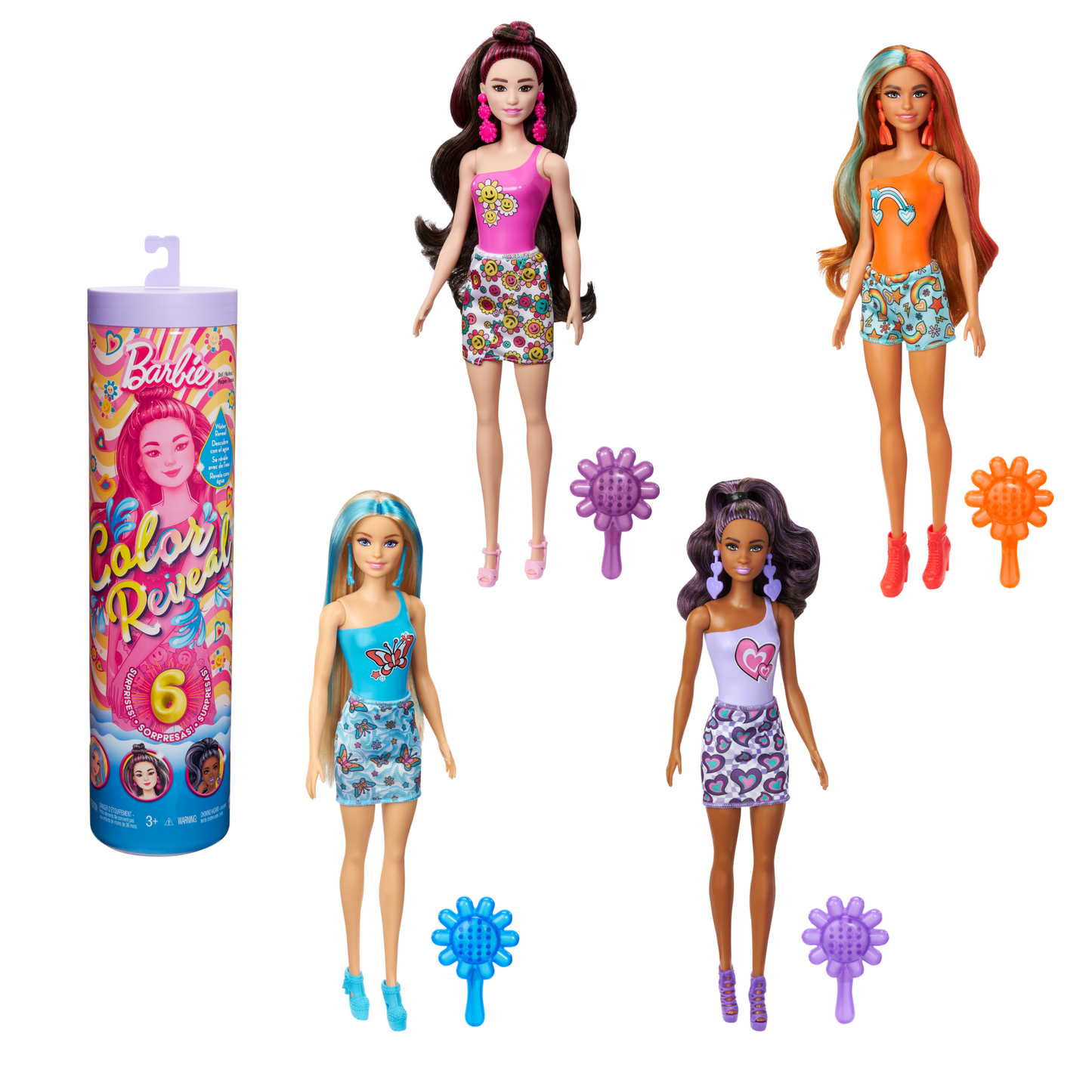 Barbie Color Reveal Série Groovy Poupée et Accessoires, 6 Surprises