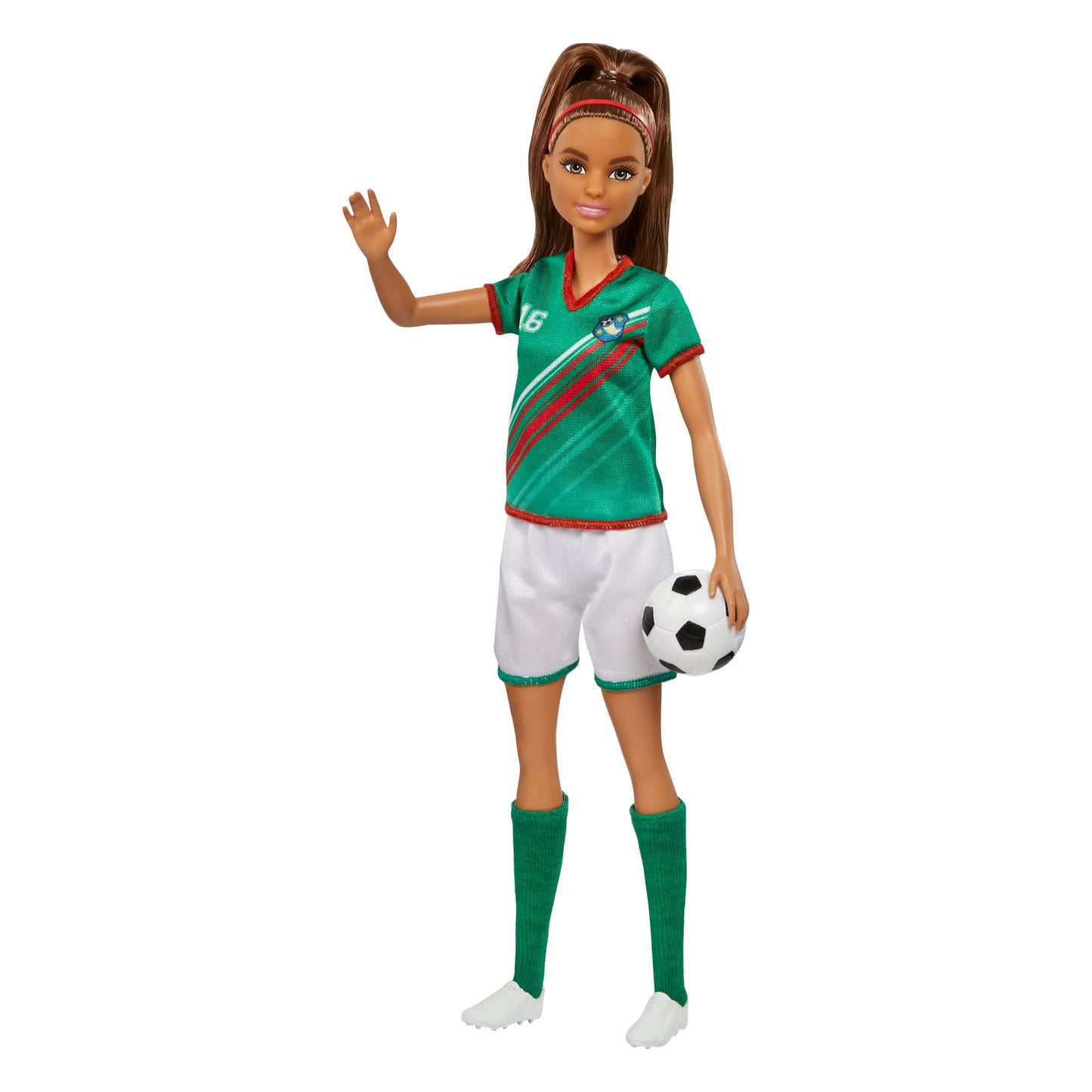 Barbie Soccer Doll, Brunette, #16 Uniform, Soccer Ball, Cleats,  Socks, 3 & Up