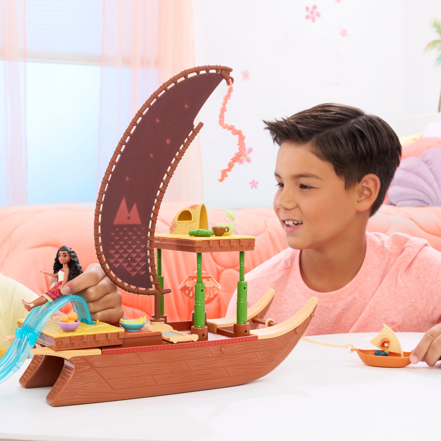 Moana 2 Conjunto de Brinquedo Barco de Aventuras com Mini Boneca e Acessórios
