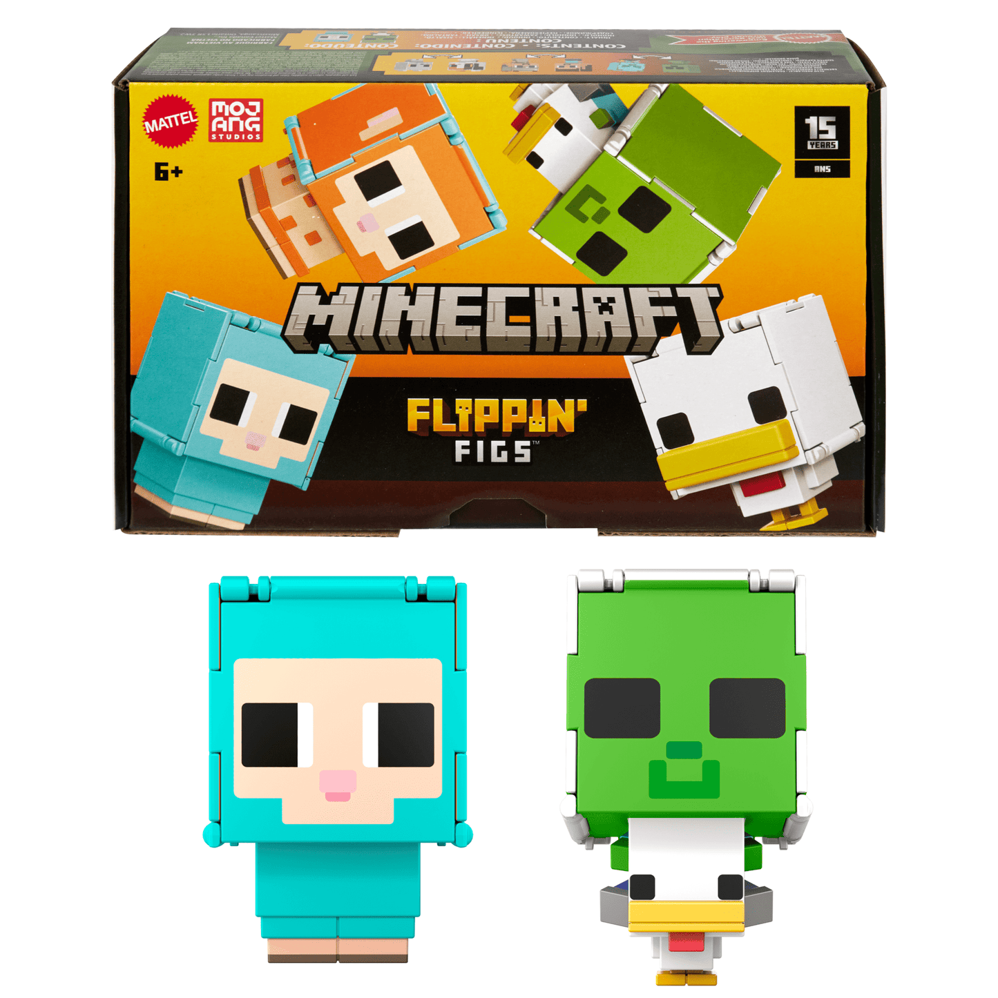 Minecraft Flippin’ Figs Sheep & Chicken Figures 2-Pack, 2-In-1 Fidget Play & Pixelated Design