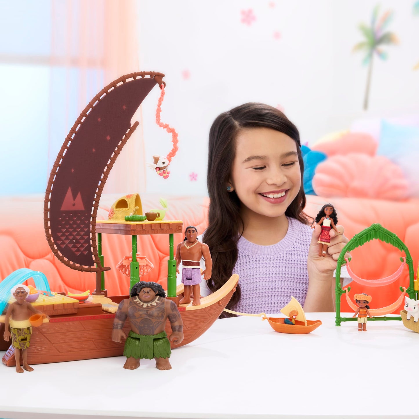 Disney Moana 2 Moana's Canoe Crew Playset With 5 Small Dolls & 3 Accessories, inspired By The Movie