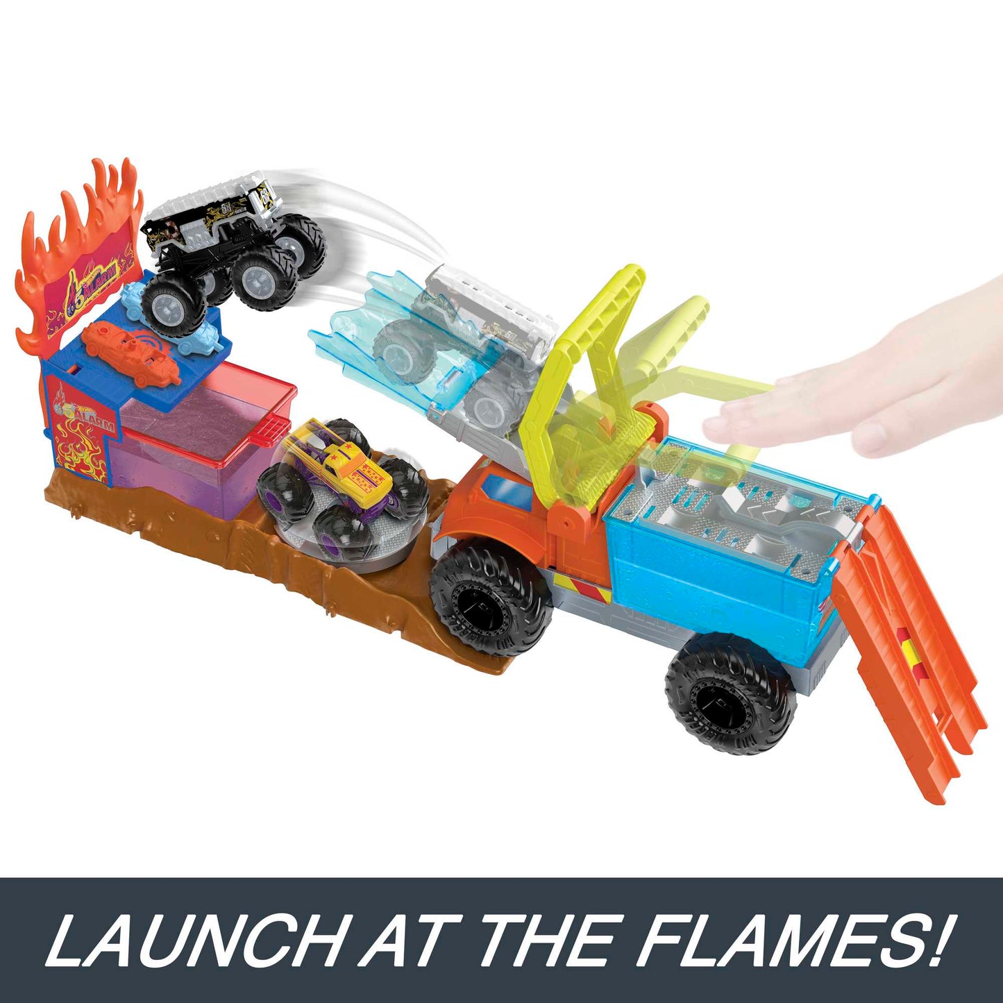 Hot Wheels Monster Trucks Arena Smashers Color Shifters 5-Alarm Rescue Playset, Fire Truck Crash Toy