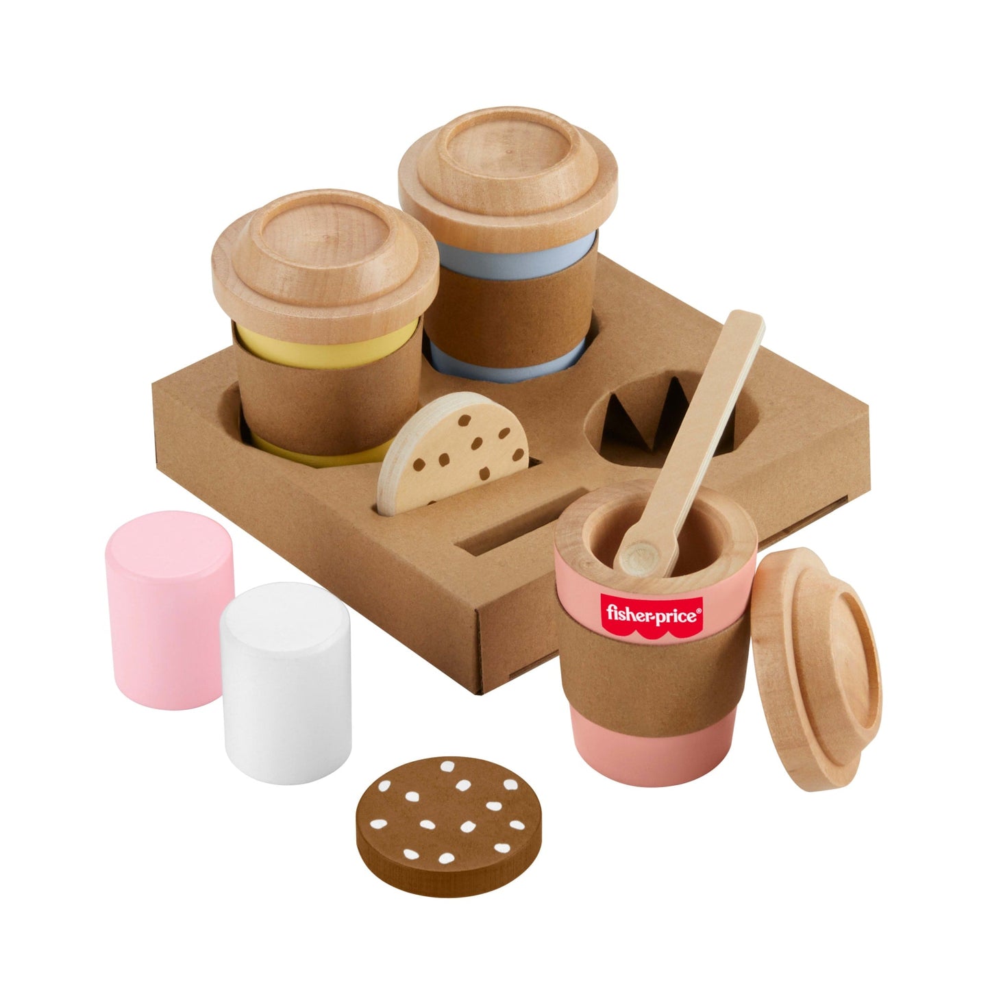 Fisher-Price  Coffret Café Pour Emporter en Bois, 15Éléments