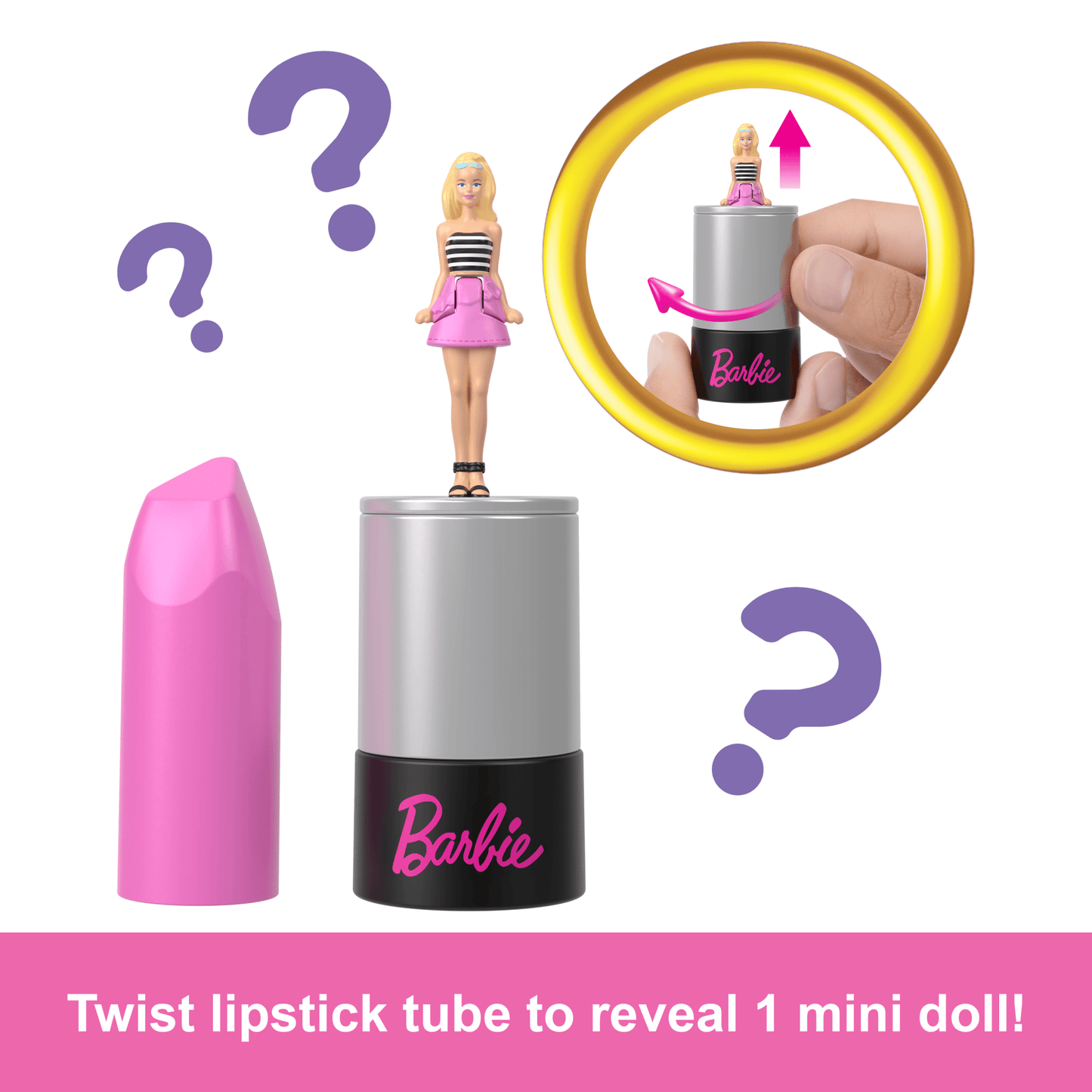Barbie Mini Barbieland Fashionistas Dolls, 1.5-inch Dolls in Lipstick Tube, Surprise Reveal