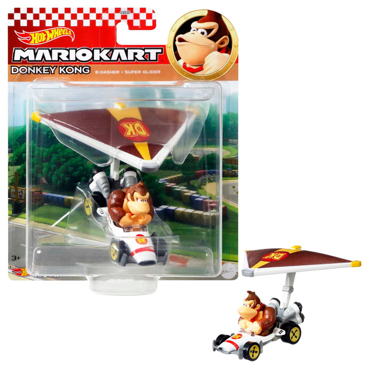 Hot Wheels Mario Kart Veículo de Brinquedo Donkey Kong B-Dasher com Super Glider
