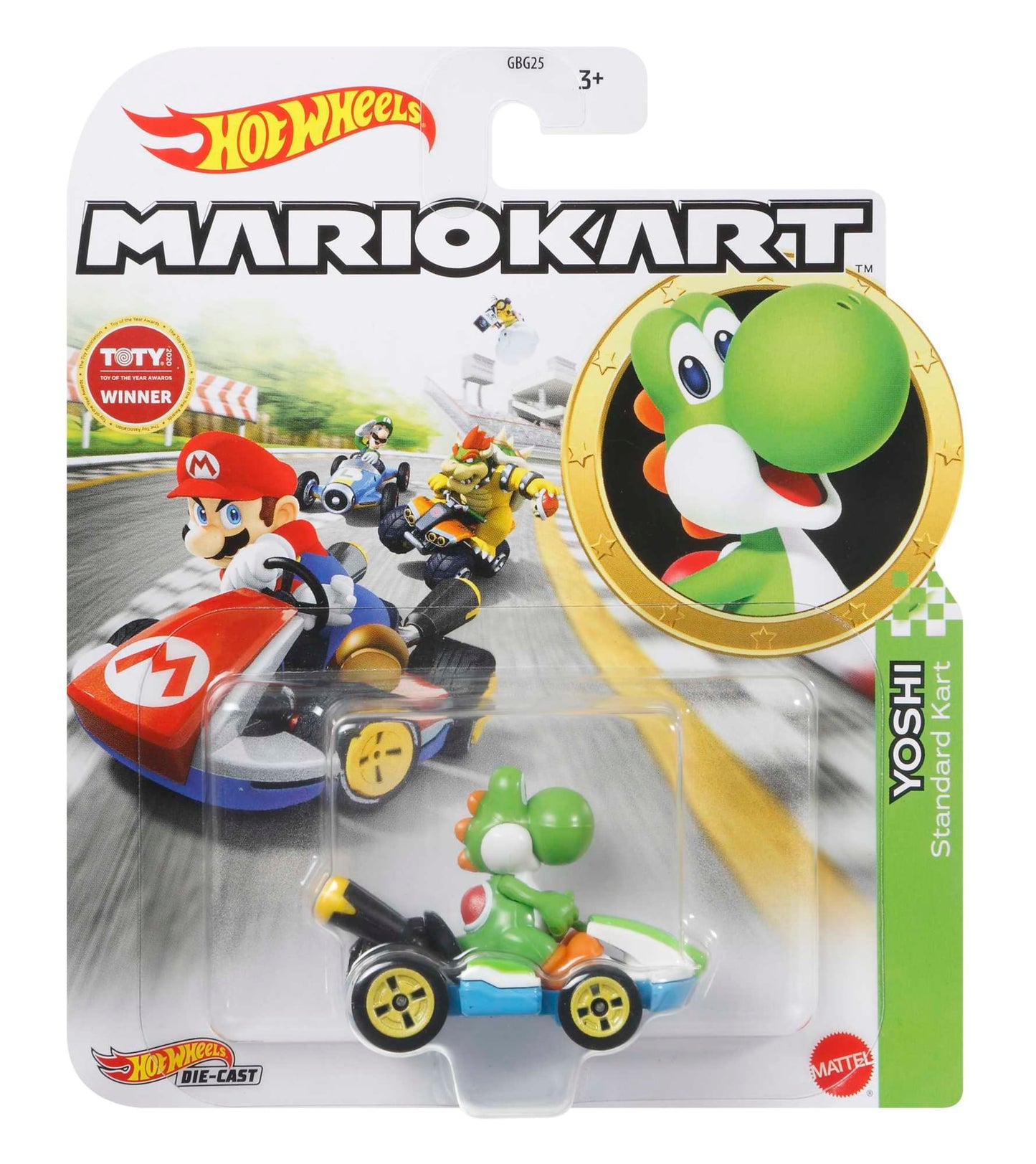 Hot Wheels Mario Kart Veículo de Brinquedo Kart Padrão Yoshi