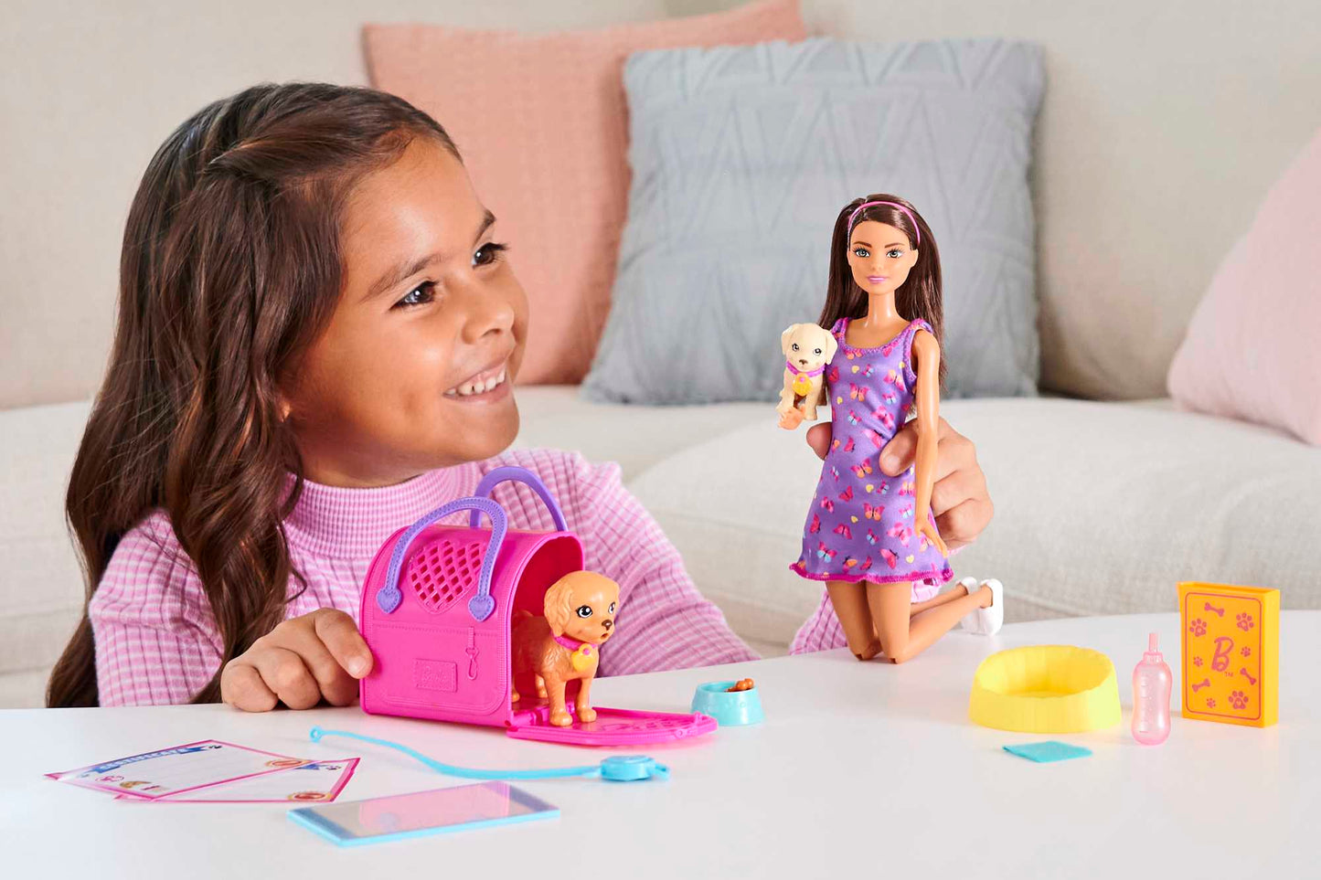 Barbie Conjunto de Brinquedo Adota um Cachorrinho Vestido Roxo