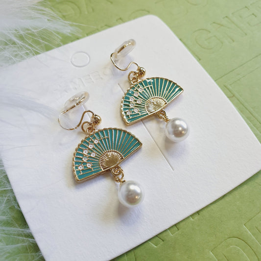 Luninana Clip-on Earrings -  Oriental Blossom Fan Earrings LL023