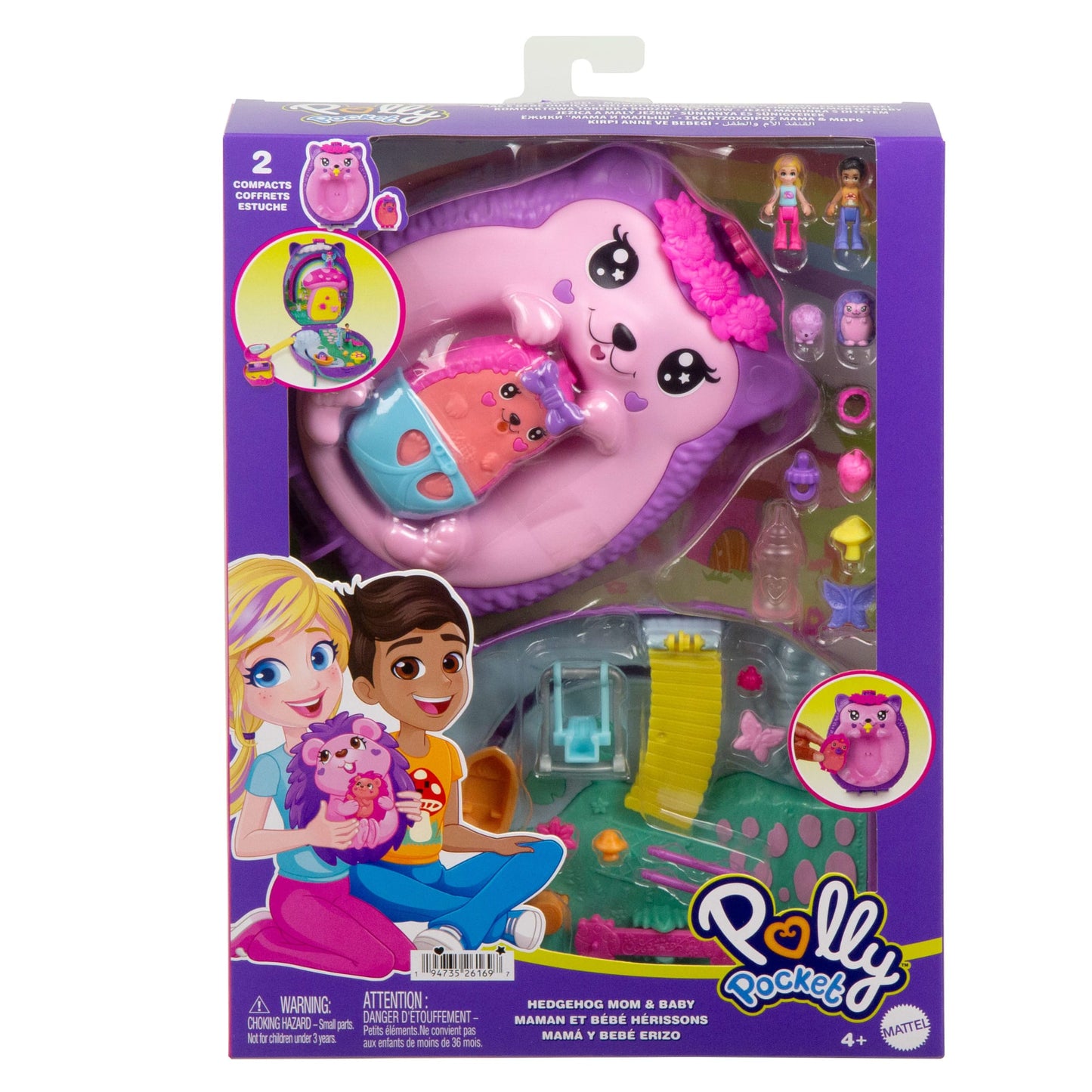 Polly Pocket  Sac à Main Maman et Bébé Hérissons, 2Poupées, 16Acc.