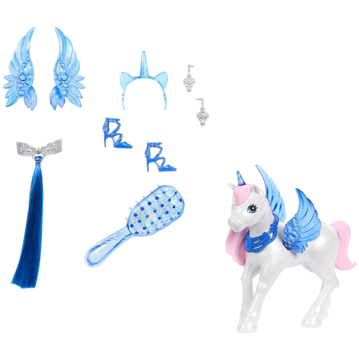 Barbie Unicorn Toy, 65th Anniversary Doll With Blue Hair, Pink Gown & Pet Alicorn
