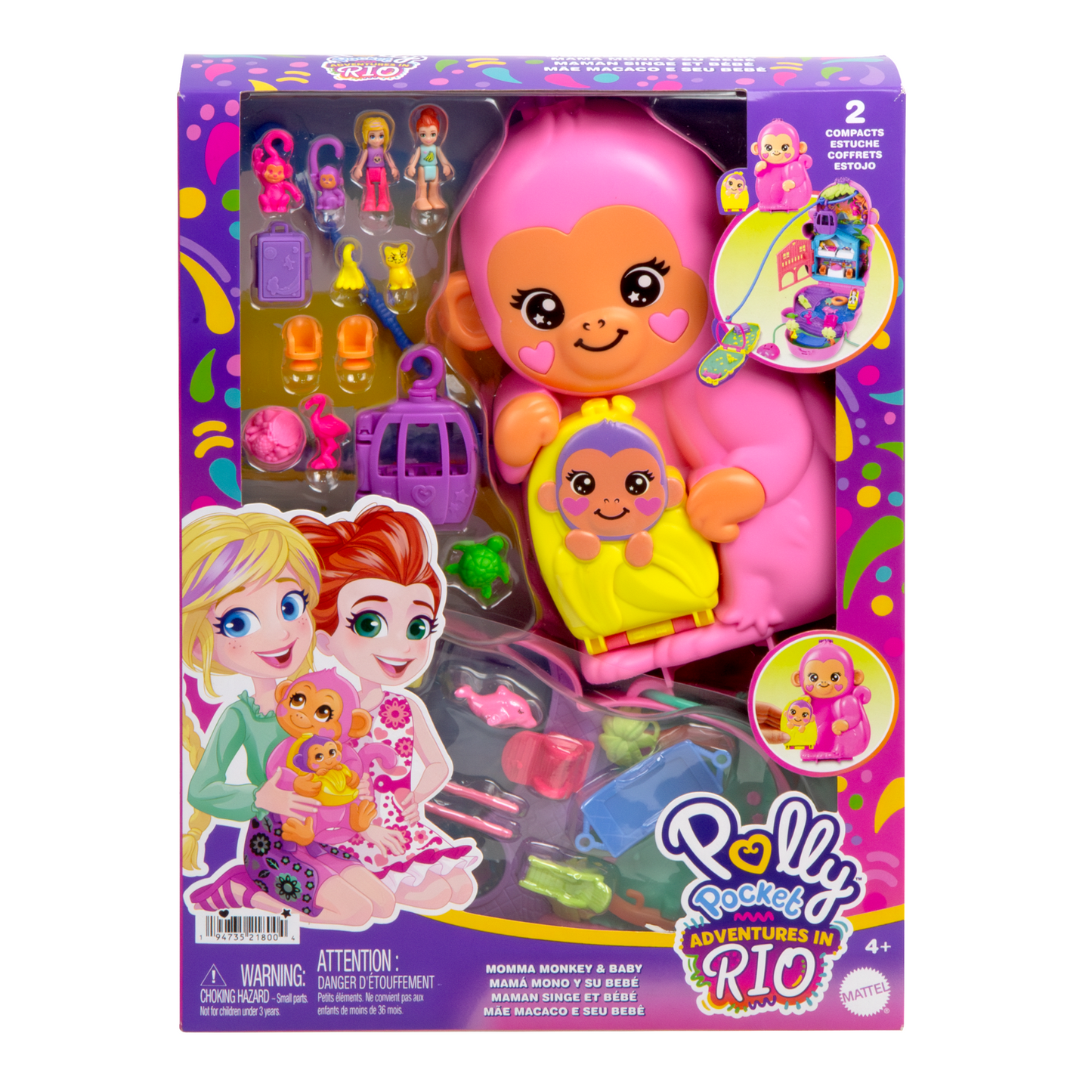 Polly Pocket  Coffret de Jeu  Maman Singe et Bébé, 2Micro-Poupées