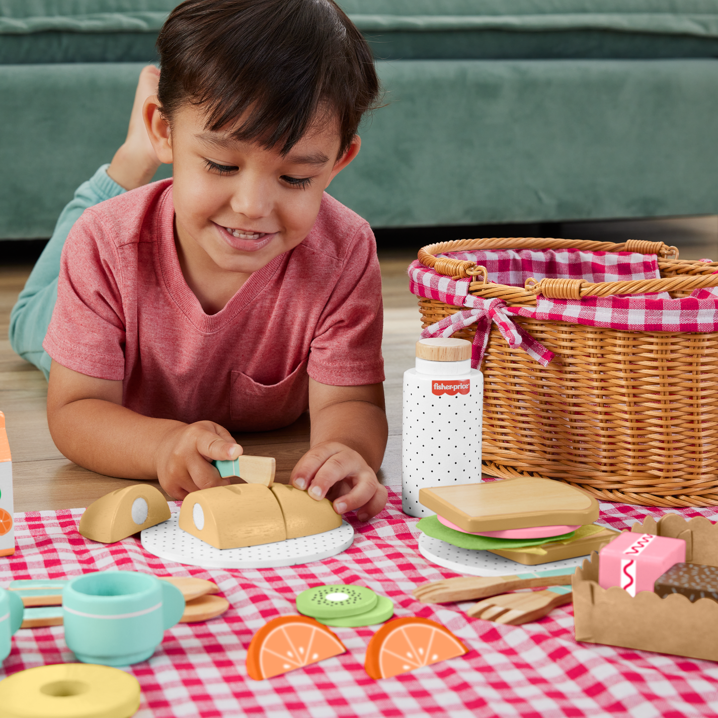 Fisher-Price  Coffret Panier de Pique-Nique en Bois, 31Éléments