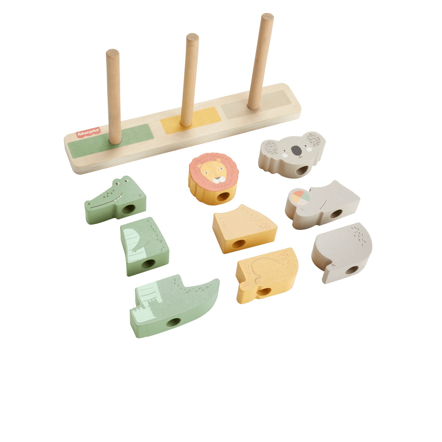 Fisher-Price Animaux en Bois à Empiler et Trier, 10 Éléments