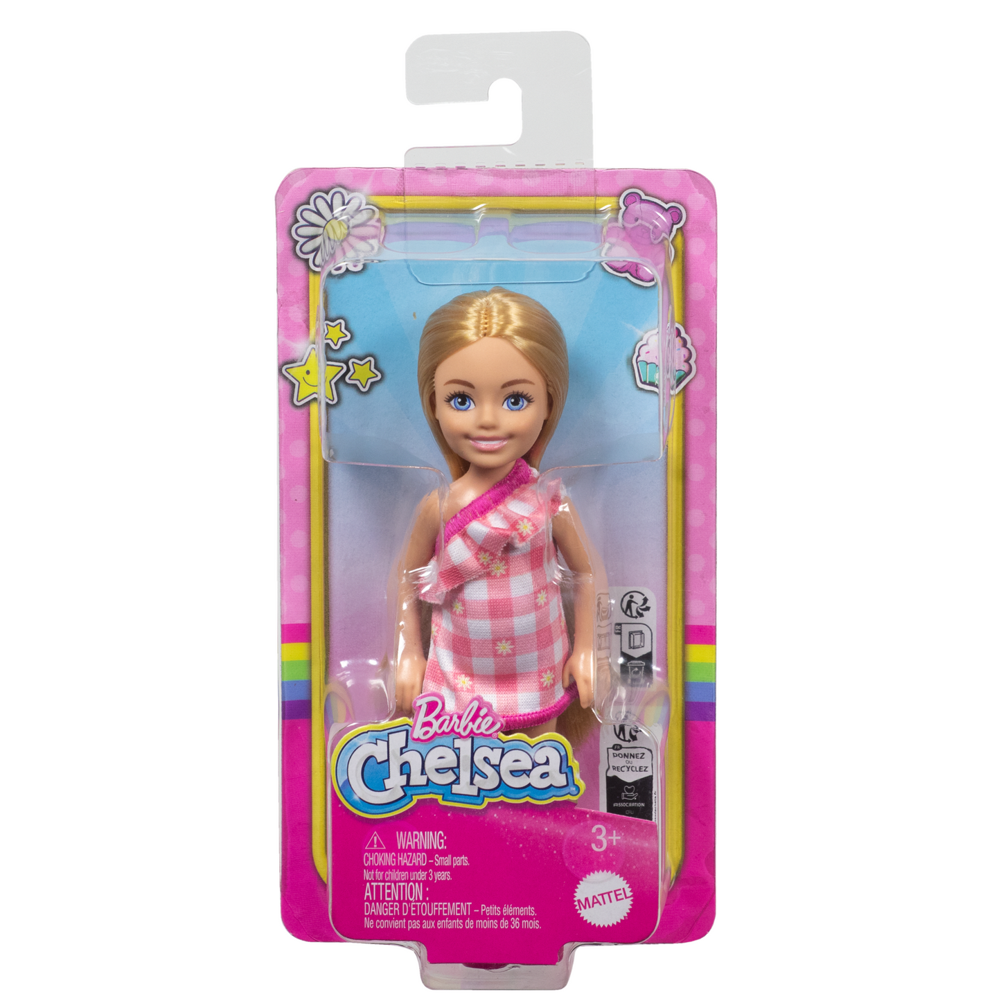 Barbie Chelsea Doll, Small Doll Wearing Removable Checked Dress With Blonde Hair & Blue Eyes