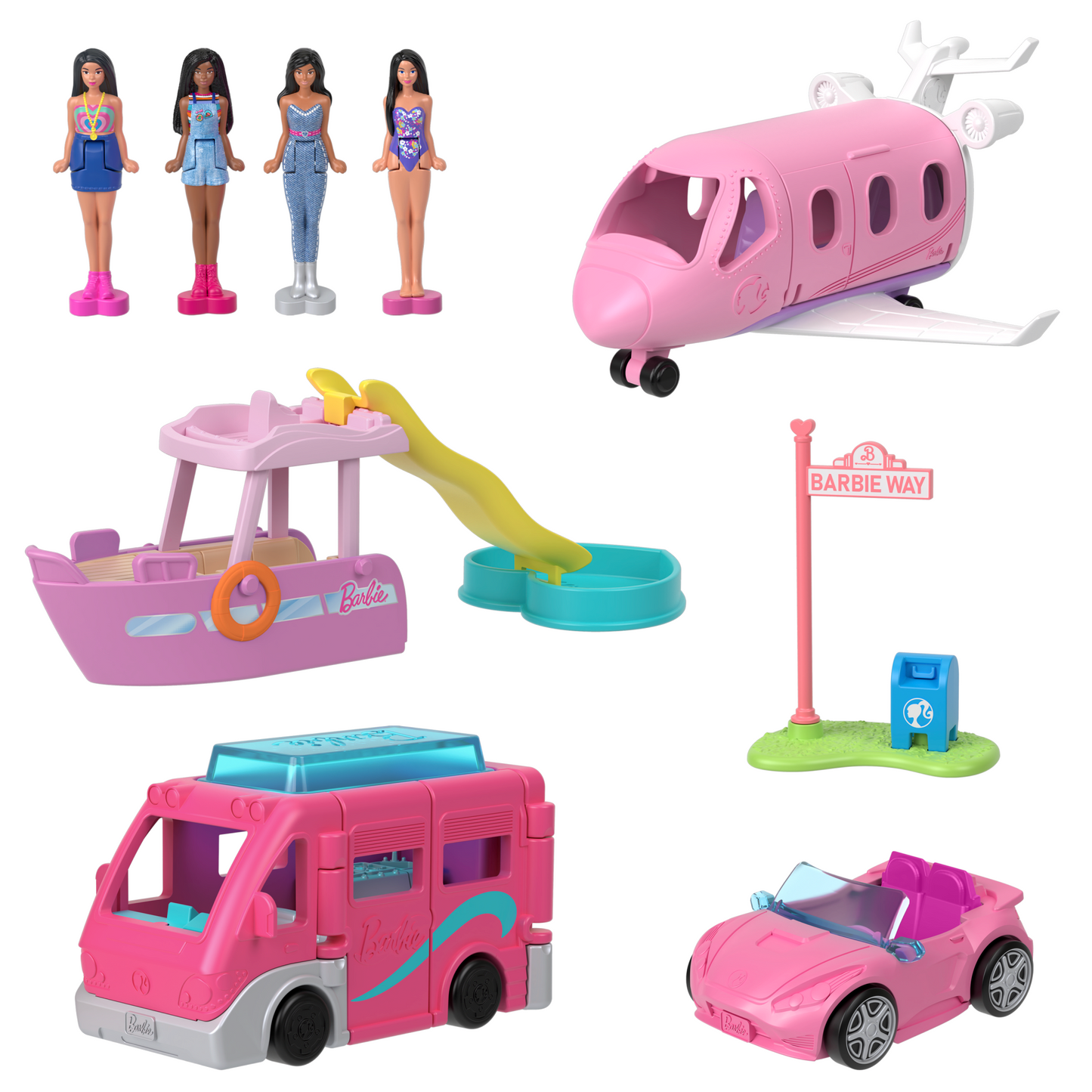 Barbie Mini Barbieland 4-Pack Doll & Vehicle Set, 4 1.5-Inch Dolls &  4 Iconic Toy Vehicles