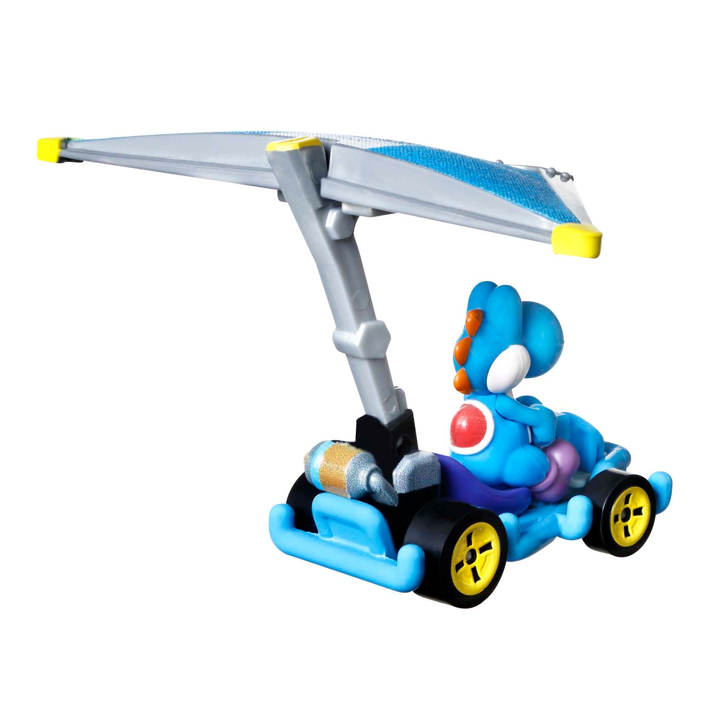 Hot Wheels Mario Kart Vehículo de Juguete Yoshi Azul Claro Pipe Frame con Super Glider