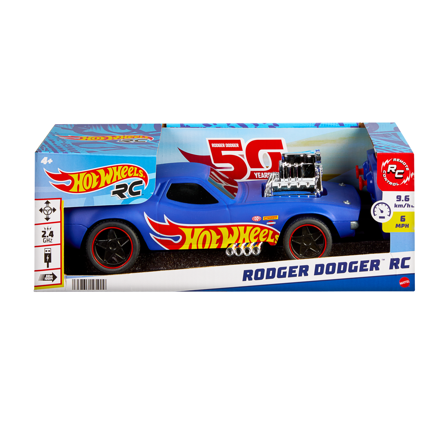 Hot Wheels 1:16 Scale RC Rodger Dodger USB-Rechargeable Toy Car, Battery-Operated Remote Control