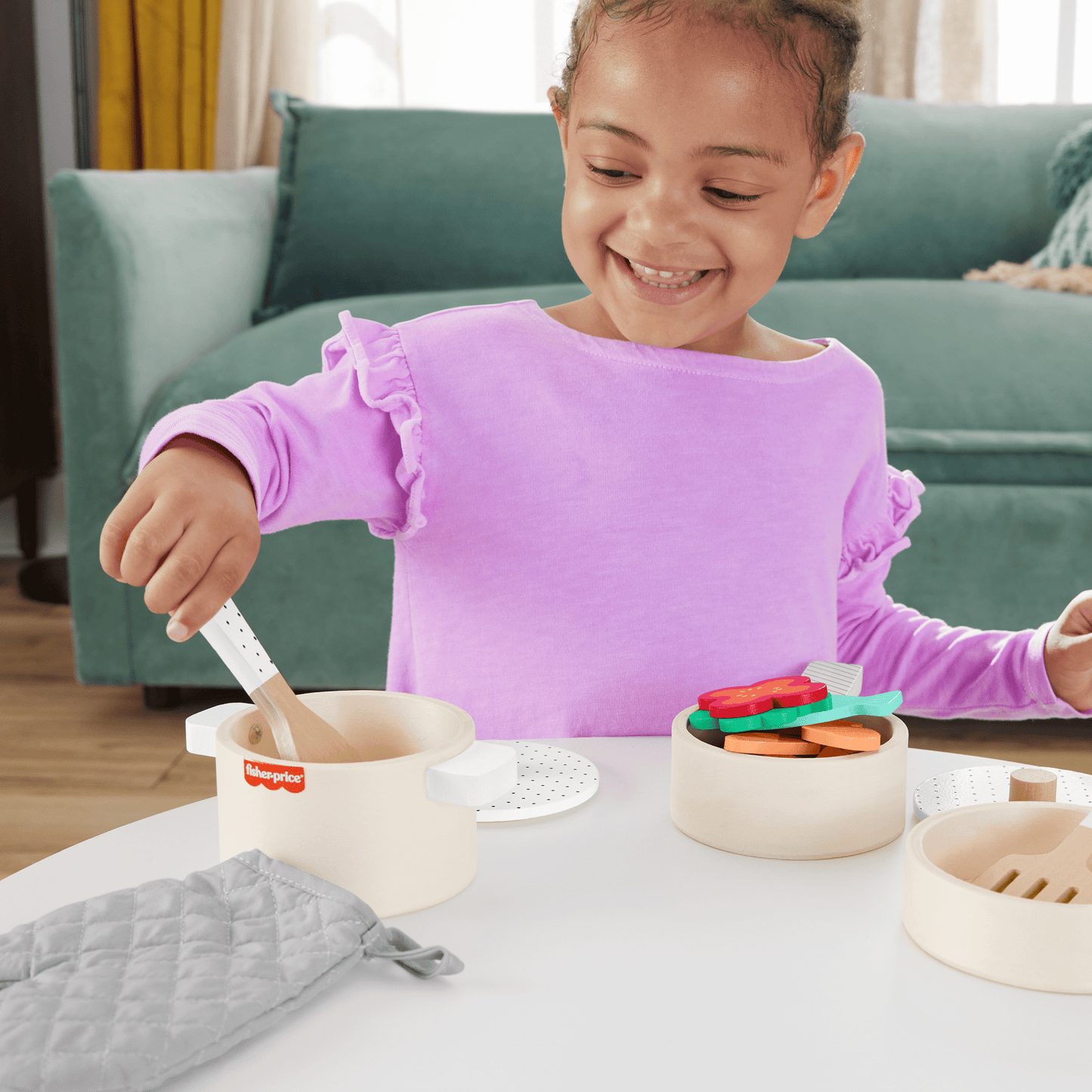 Fisher-Price Coffret Marmite et Casseroles en Bois, 19 Éléments